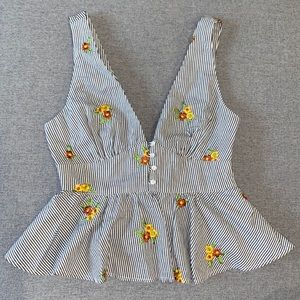 Adorable striped & flower babydoll blouse